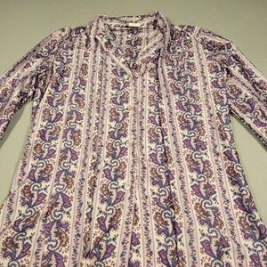 VTG 70s Lucky Winner Pussybow Blouse Size 10 Floral Paisley Nylon Secretary Top